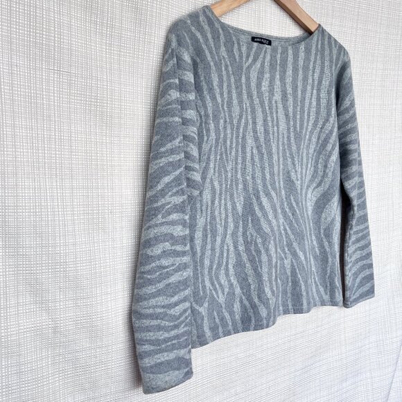Anne Klein 100% Cashmere Animal Print Sweater Zebra Print Heather Grey - Picture 5 of 15